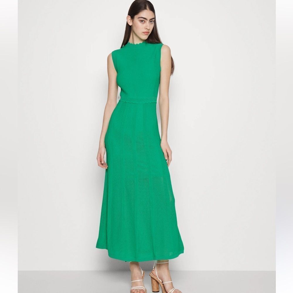 $415 The Kooples Scalloped Rib knit Green Midi dress NWT XS